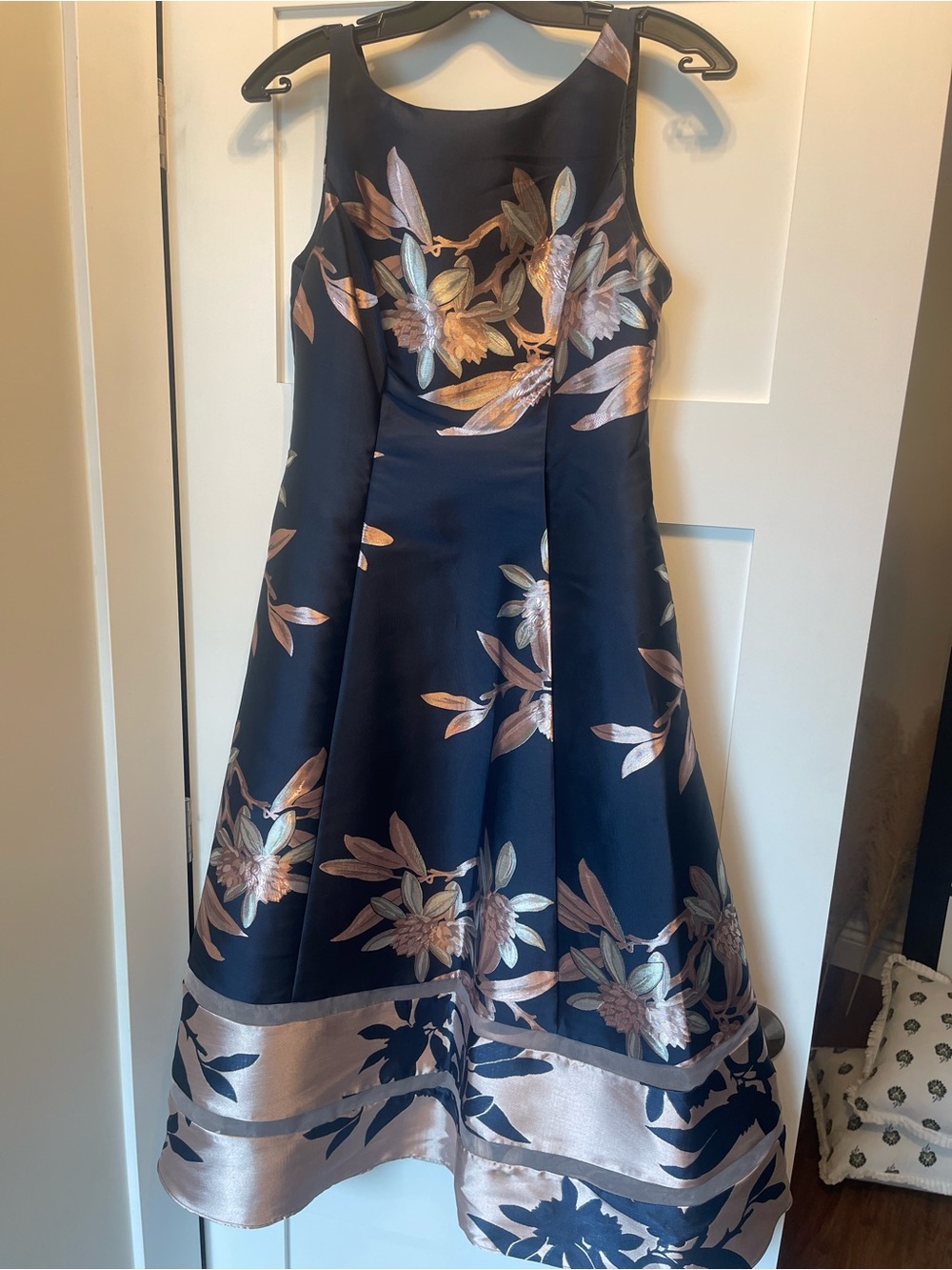 Adrianna Papell Navy Fit-and-Flare Dress with Rose Metallic Floral
